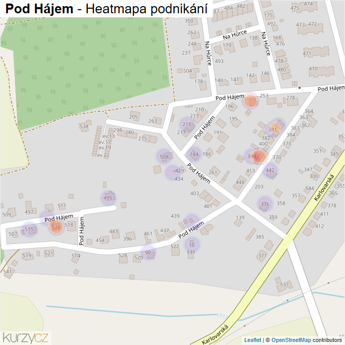 Mapa Pod Hájem - Firmy v ulici.