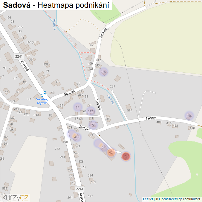 Mapa Sadová - Firmy v ulici.