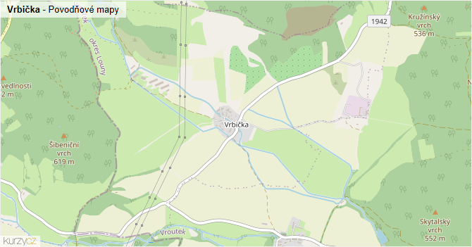 Vrbička - záplavové mapy stoleté vody