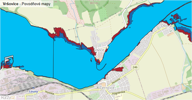 Vršovice - záplavové mapy stoleté vody