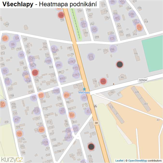 Mapa Všechlapy - Firmy v části obce.