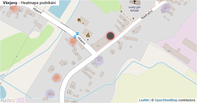 Všejany - mapa podnikání