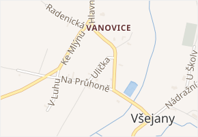 Ulička v obci Všejany - mapa ulice
