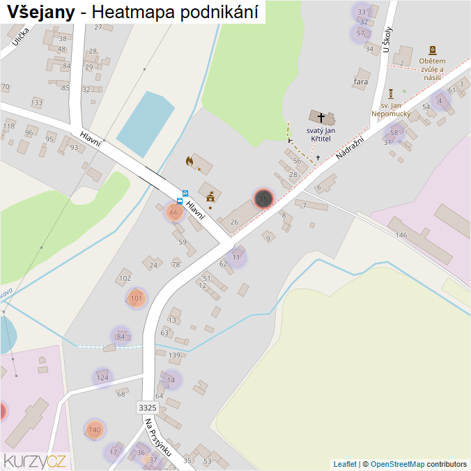 Mapa Všejany - Firmy v části obce.