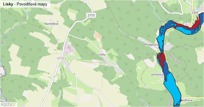 Lísky - záplavové mapy stoleté vody