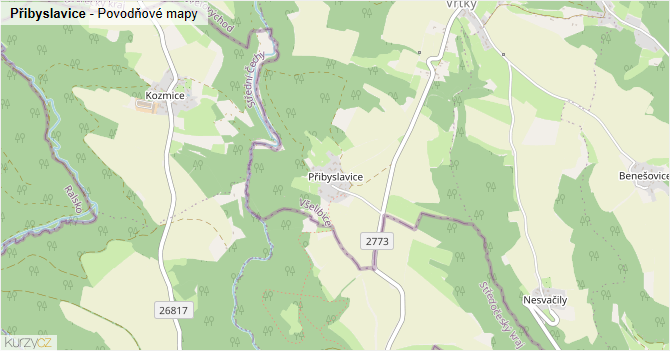 Přibyslavice - záplavové mapy stoleté vody