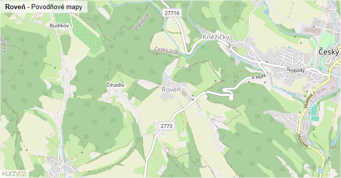 Roveň - záplavové mapy stoleté vody