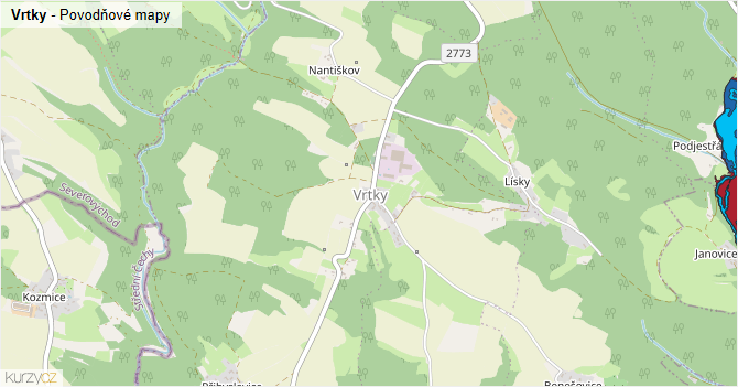 Vrtky - záplavové mapy stoleté vody