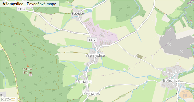 Všemyslice - záplavové mapy stoleté vody