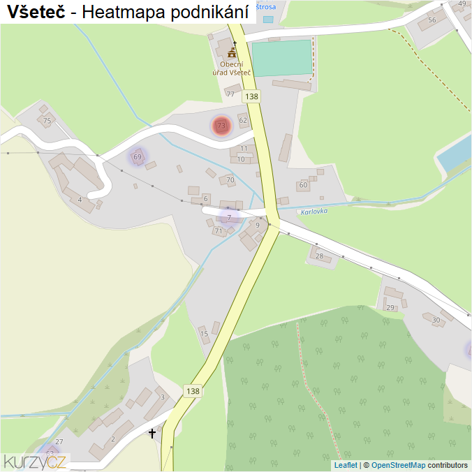 Mapa Všeteč - Firmy v části obce.