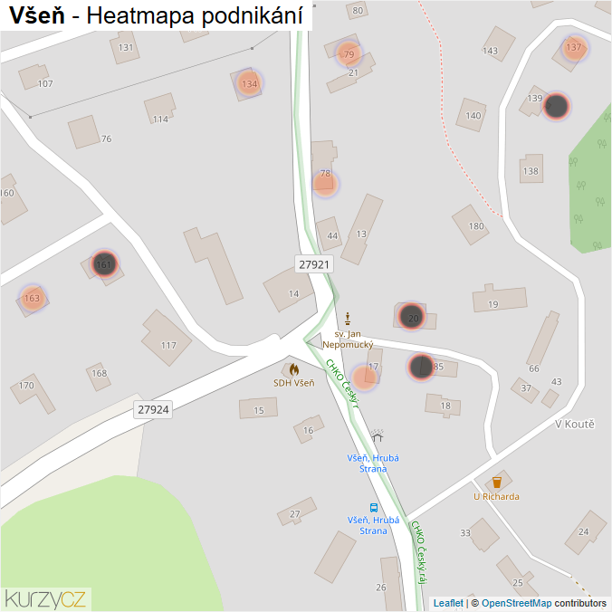 Mapa Všeň - Firmy v obci.