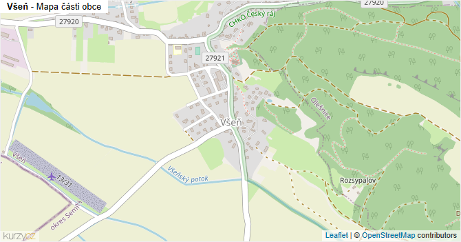 Všeň - mapa části obce