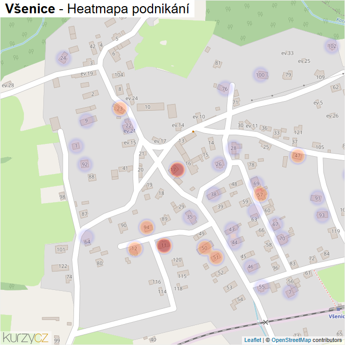 Mapa Všenice - Firmy v části obce.