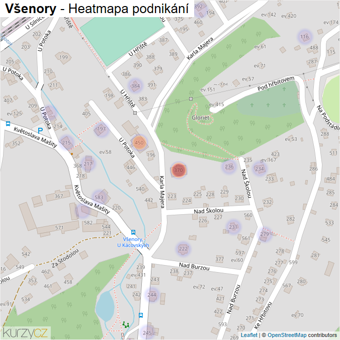 Mapa Všenory - Firmy v obci.