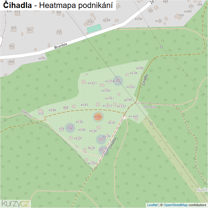 Mapa Čihadla - Firmy v ulici.
