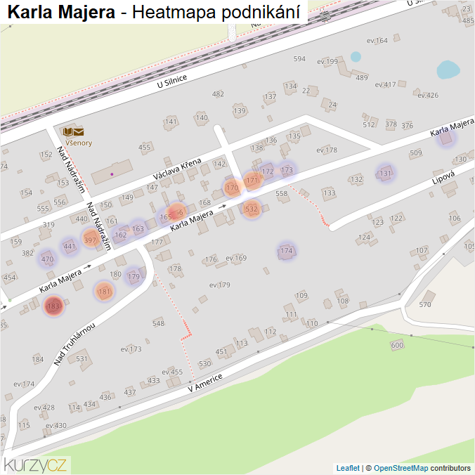 Mapa Karla Majera - Firmy v ulici.