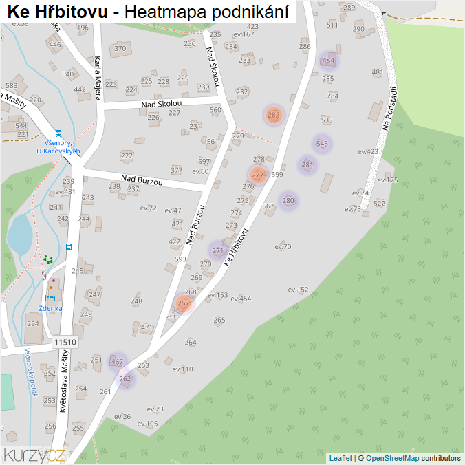 Mapa Ke Hřbitovu - Firmy v ulici.