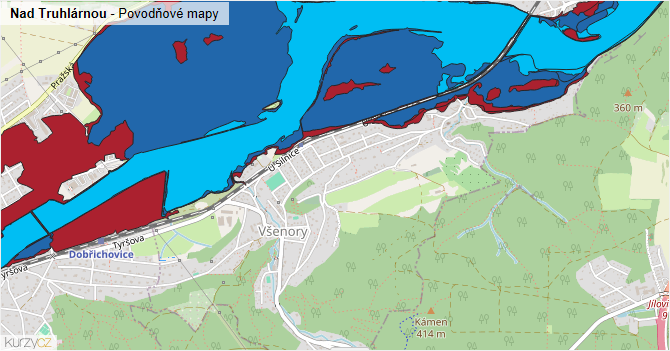 Nad Truhlárnou - záplavové mapy stoleté vody