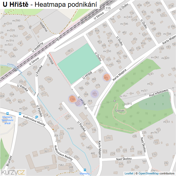 Mapa U Hřiště - Firmy v ulici.