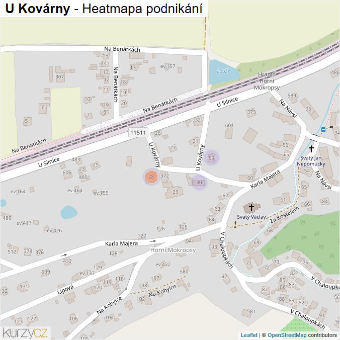 Mapa U Kovárny - Firmy v ulici.