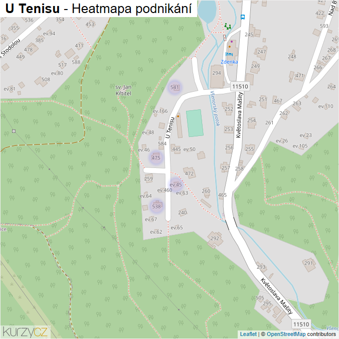 Mapa U Tenisu - Firmy v ulici.