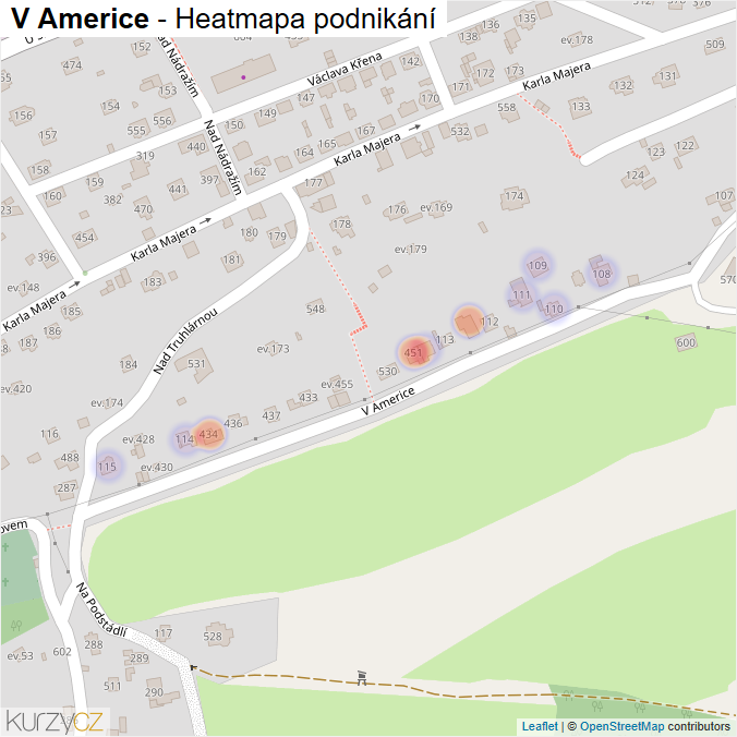 Mapa V Americe - Firmy v ulici.