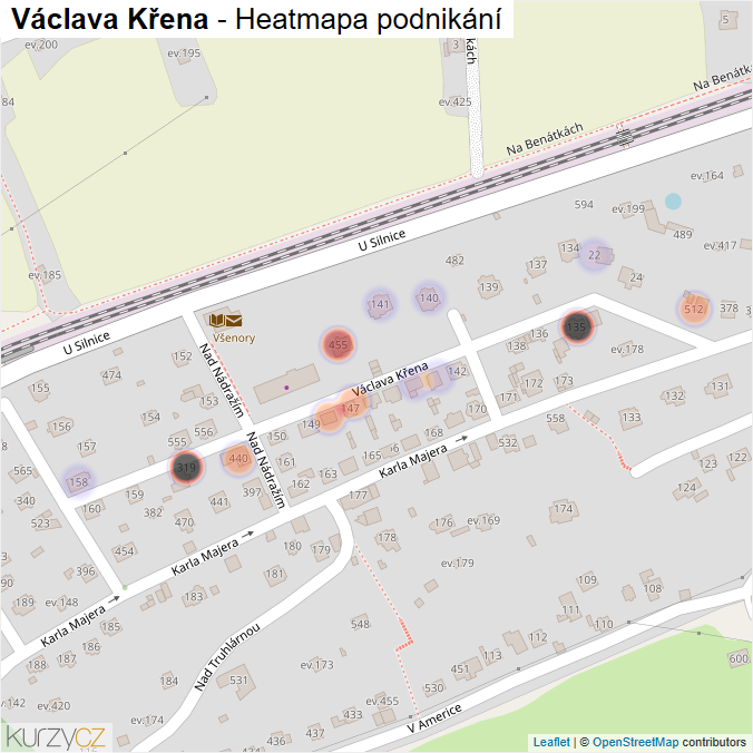 Mapa Václava Křena - Firmy v ulici.