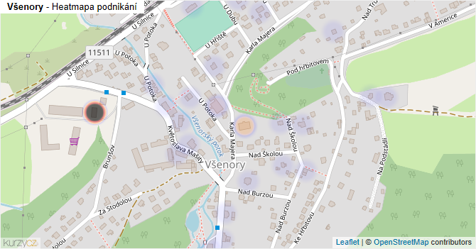 Všenory - mapa podnikání