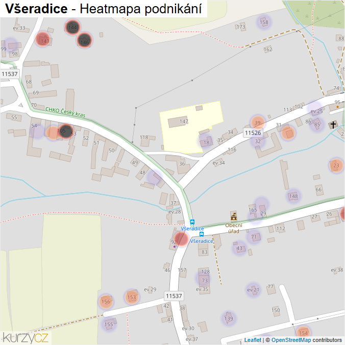 Mapa Všeradice - Firmy v části obce.