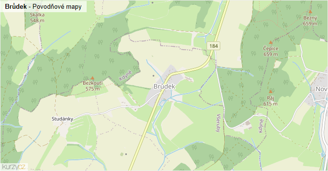 Brůdek - záplavové mapy stoleté vody