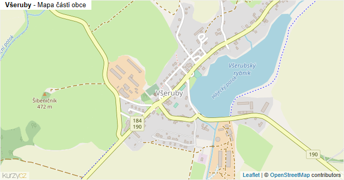 Všeruby - mapa části obce