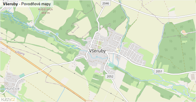 Všeruby - záplavové mapy stoleté vody