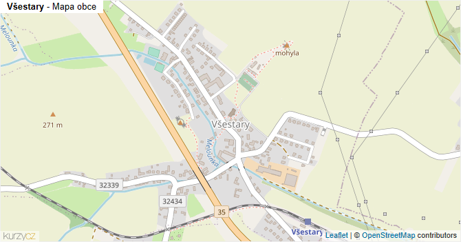 Všestary - mapa obce