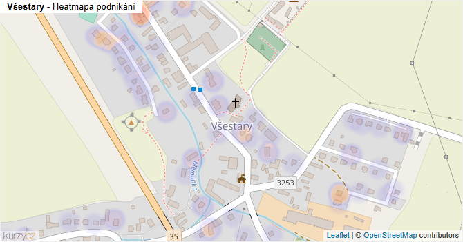 Všestary - mapa podnikání