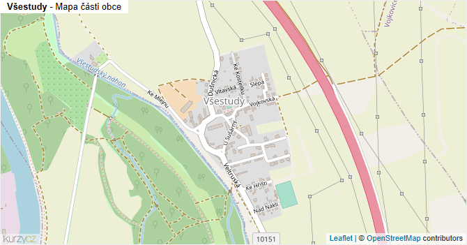 Všestudy - mapa části obce