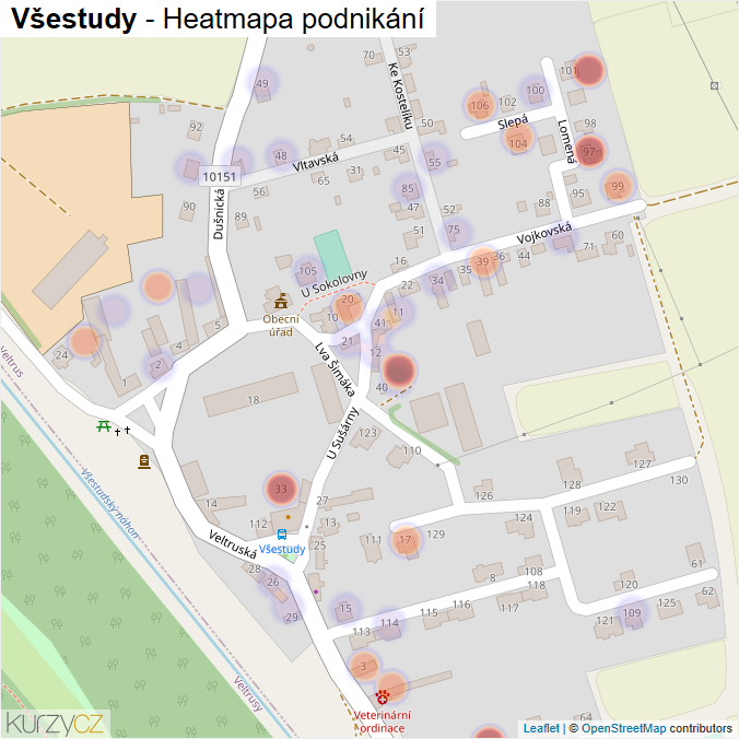 Mapa Všestudy - Firmy v části obce.