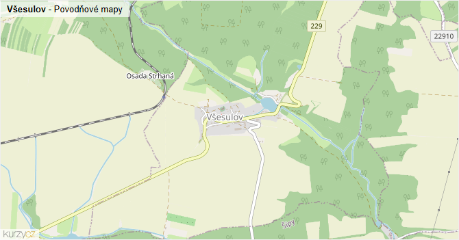 Všesulov - záplavové mapy stoleté vody