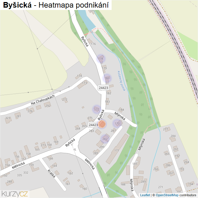 Mapa Byšická - Firmy v ulici.