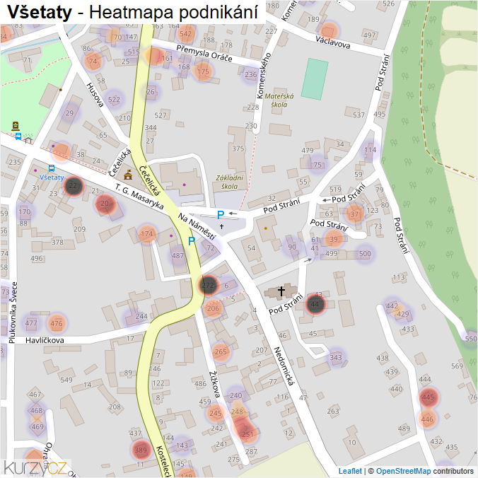 Mapa Všetaty - Firmy v části obce.