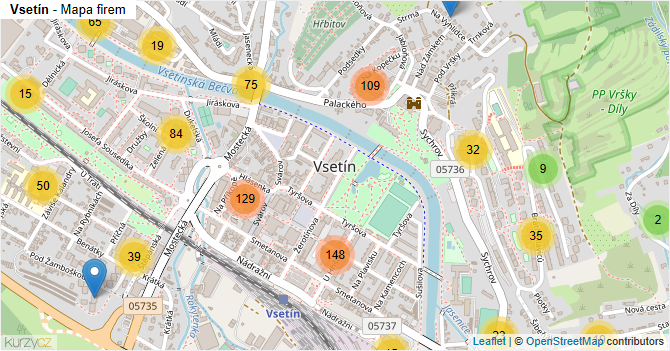 Vsetín - mapa firem