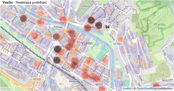 Vsetín - mapa podnikání