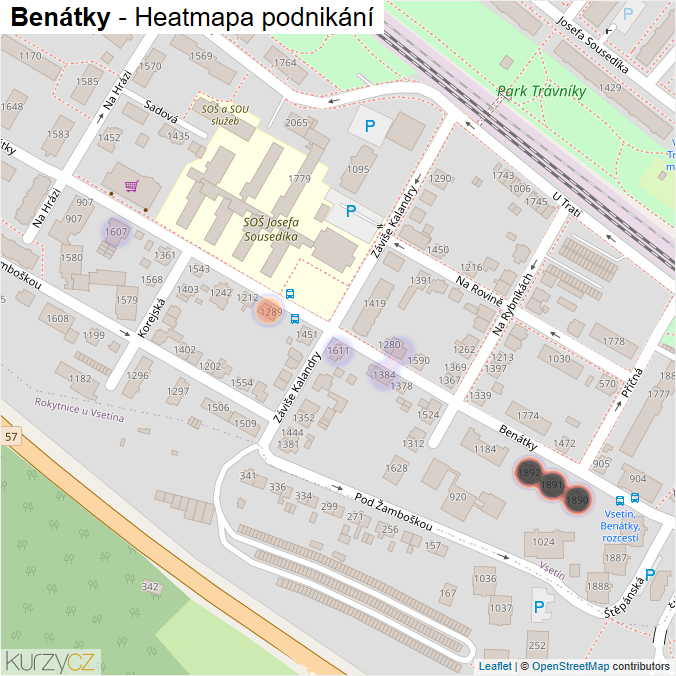 Mapa Benátky - Firmy v ulici.