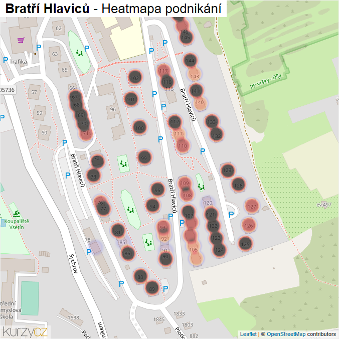 Mapa Bratří Hlaviců - Firmy v ulici.