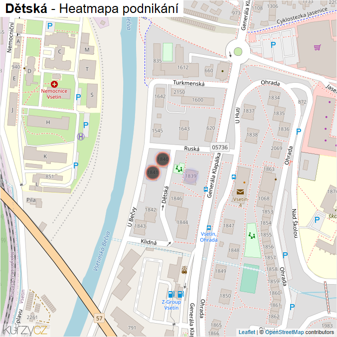 Mapa Dětská - Firmy v ulici.