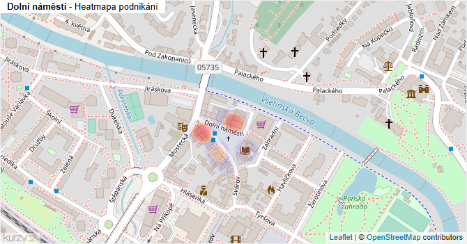 Dolní náměstí - mapa podnikání