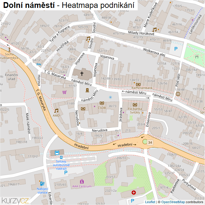 Mapa Dolní náměstí - Firmy v ulici.