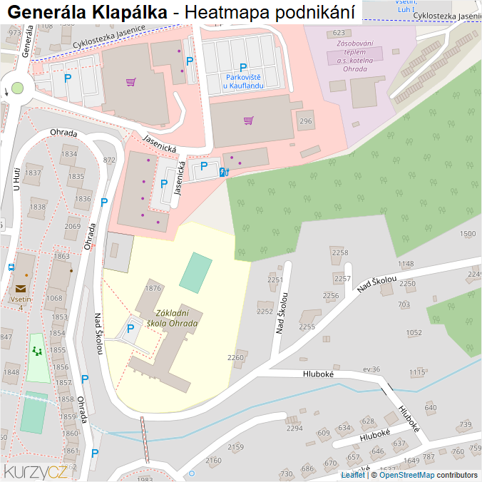 Mapa Generála Klapálka - Firmy v ulici.
