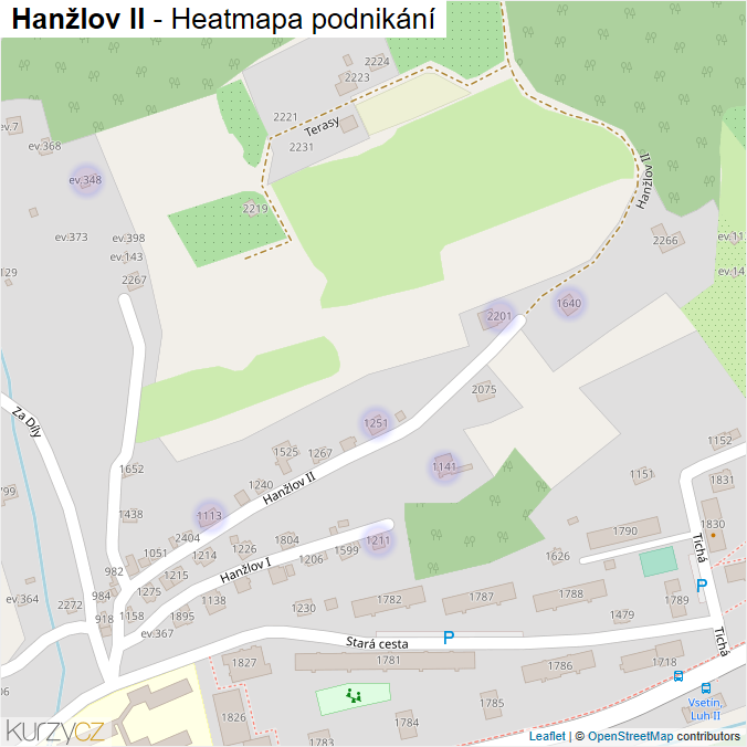 Mapa Hanžlov II - Firmy v ulici.