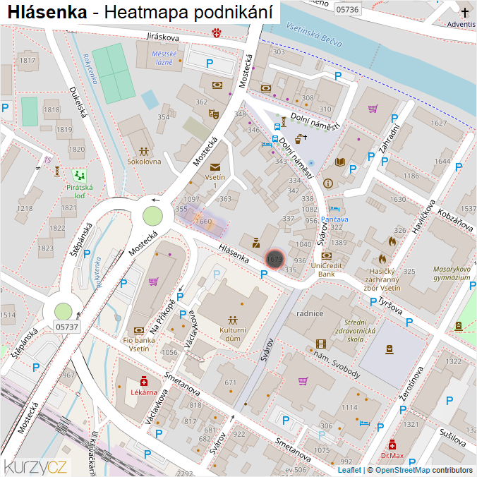 Mapa Hlásenka - Firmy v ulici.