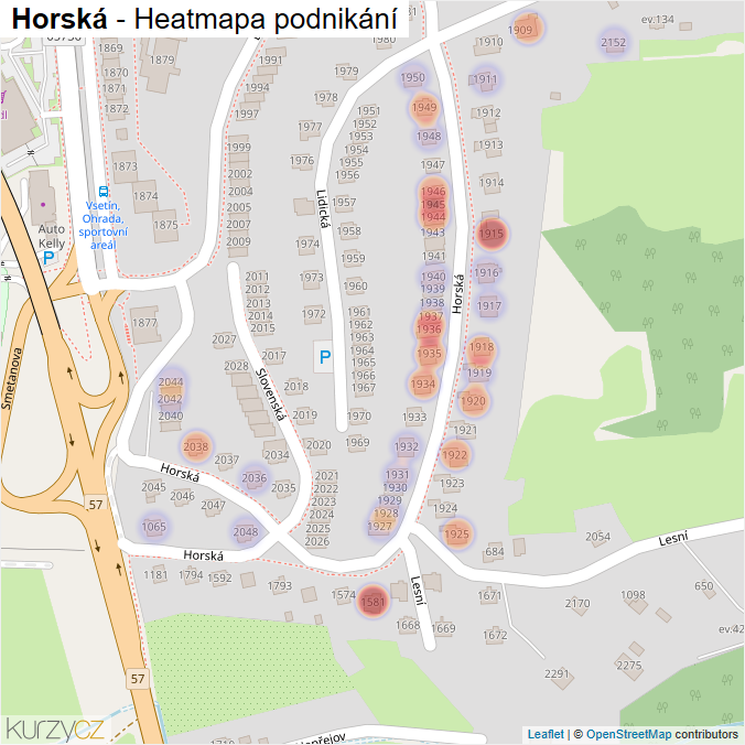 Mapa Horská - Firmy v ulici.